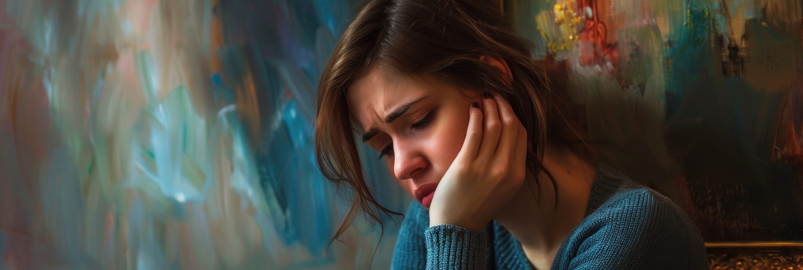 Woman Feeling Embarrassed by her Unattractive Painting Unhappy with her Artistic Skills